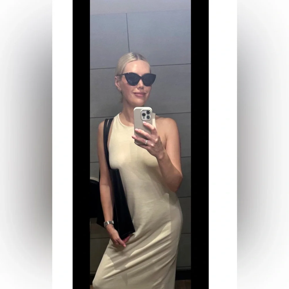 💄Massimo Dutti Cotton Cream Sleeveless  Open back Dress S - Picture 6 of 11